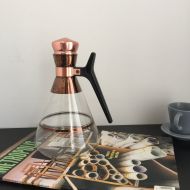 /VivaTerraVintage Glass Coffee Carafe with Copper Cork, Copper and Glass Carafe, Mid Century Carafe, Atomic 12 Cup Coffee Carafe, 1950s Heatproof Carafe