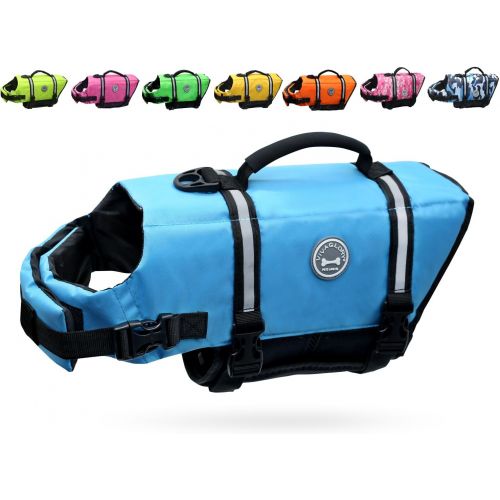  Vivaglory Ripstop Dog Life Jackets, Reflective & Adjustable Preserver Vest with Enhanced Buoyancy & Rescue Handle for Swimming Boating & Canoeing