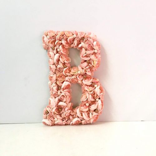  VivasFlowerShop Large Floral Letter, Available in Ivory or Blush Pink, Silk Flowers on Wood Base, 13.5, 18, 23, Hanging