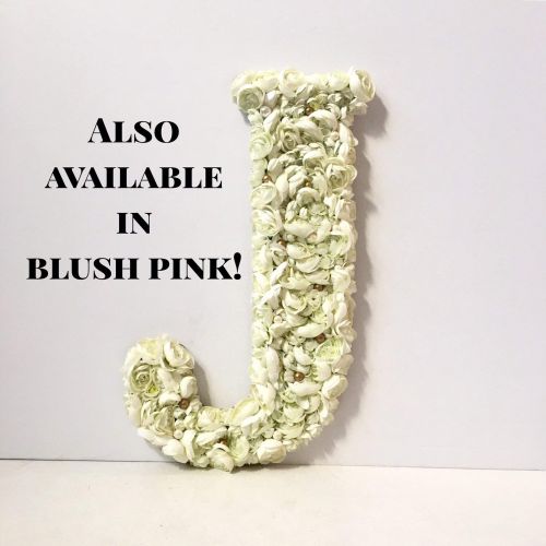  VivasFlowerShop Large Floral Letter, Available in Ivory or Blush Pink, Silk Flowers on Wood Base, 13.5, 18, 23, Hanging