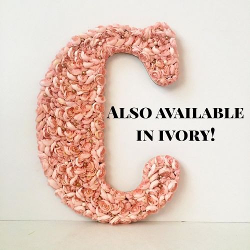  VivasFlowerShop Large Floral Letter, Available in Ivory or Blush Pink, Silk Flowers on Wood Base, 13.5, 18, 23, Hanging