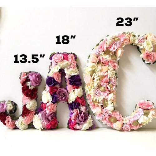  VivasFlowerShop Large Floral Letter, Available in Ivory or Blush Pink, Silk Flowers on Wood Base, 13.5, 18, 23, Hanging