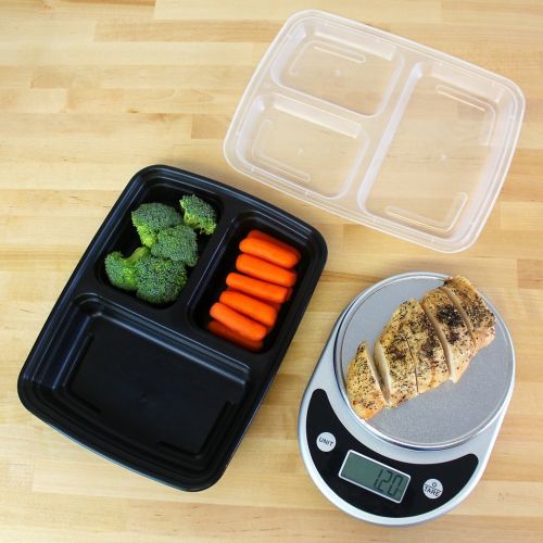  Vivaware [20 Pack] 3 Compartment Meal Prep Containers with Lids - Food Storage Bento Box - BPA Free - Stackable - Reusable Lunch Boxes - Microwave , Dishwasher , Freezer Safe - Por