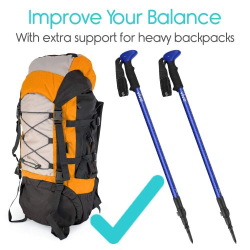  Vive Anti Shock Trekking Poles (Pair) - Collapsible Hiking Sticks - Ultralight Antishock Trek Walking Staff - Rubber Ice Snow Tip - Running, Walking Cane for Men, Women - Backpack