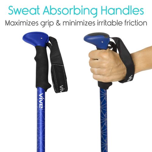  Vive Anti Shock Trekking Poles (Pair) - Collapsible Hiking Sticks - Ultralight Antishock Trek Walking Staff - Rubber Ice Snow Tip - Running, Walking Cane for Men, Women - Backpack