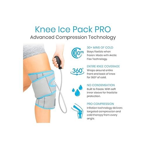  Vive Compression Knee Ice Wrap - Reusable Brace with Air Pump - Hot/Cold Therapy for Men, Women, Pain Relief, Swelling and Recovery Support - Adjustable and Inflatable Pack for Sports Injury Sprains