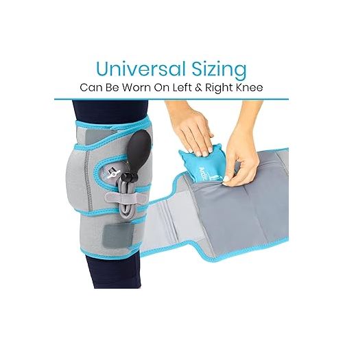  Vive Compression Knee Ice Wrap - Reusable Brace with Air Pump - Hot/Cold Therapy for Men, Women, Pain Relief, Swelling and Recovery Support - Adjustable and Inflatable Pack for Sports Injury Sprains