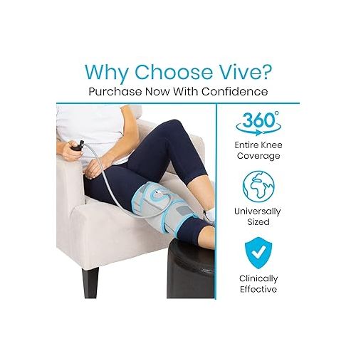  Vive Compression Knee Ice Wrap - Reusable Brace with Air Pump - Hot/Cold Therapy for Men, Women, Pain Relief, Swelling and Recovery Support - Adjustable and Inflatable Pack for Sports Injury Sprains