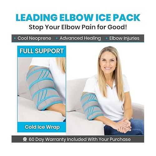  Vive Elbow Ice Pack Wrap - Ultra Cold Gel Ice Pack for Injuries Reusable - Elbow Support Compression for Cold/Hot Therapy - Adjustable for Men/Women, Sports Recovery, Arthritis, Tendonitis Pain Relief