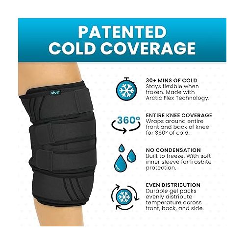  Vive Knee Ice Pack Wrap - Cold/Hot Gel Compression Brace - Heat Support Strap for Arthritis Pain, Tendonitis, ACL, Athletic Injury, Osteoarthritis, Women, Men, Running, Meniscus and Patella Surgery