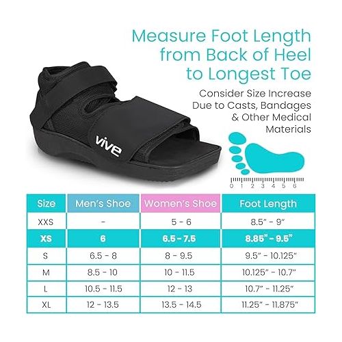  Vive Post Op Shoe - Lightweight Medical Walking Boot with Adjustable Strap - Orthopedic Recovery Cast Shoe for Post Surgery, Fractured Foot, Injured Toes, Stress Fracture, Sprains - Left or Right Foot