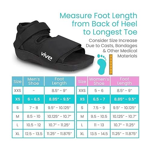  Vive Post Op Shoe - Lightweight Medical Walking Boot with Adjustable Strap - Orthopedic Recovery Cast Shoe for Post Surgery, Fractured Foot, Injured Toes, Stress Fracture, Sprains - Left or Right Foot