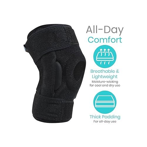  Vive Hinged Knee Brace - Relieves ACL, MCL, Meniscus Tear - Lightweight, Comfortable, Breathable Open Patella Wrap with Side Stabilizers - for Women & Men - Adjustable Strap for Tendonitis