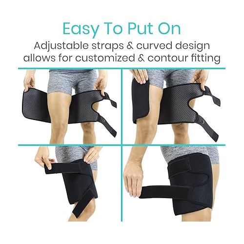  Vive Thigh & Hamstring Compression Sleeve Brace for Men & Women (2 Pack, Black) - Pain Relief Support Wrap for Sciatica, Hip Flexor, Groin, Leg, Upper Thigh - Quick Results & Sciatic Nerve Recovery