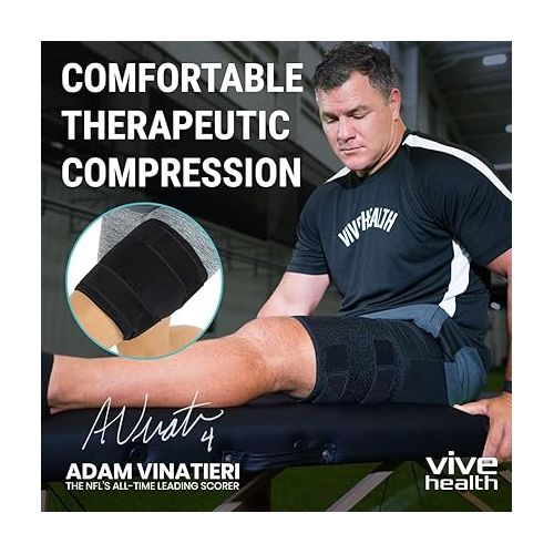  Vive Thigh & Hamstring Compression Sleeve Brace for Men & Women (2 Pack, Black) - Pain Relief Support Wrap for Sciatica, Hip Flexor, Groin, Leg, Upper Thigh - Quick Results & Sciatic Nerve Recovery