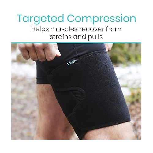  Vive Thigh & Hamstring Compression Sleeve Brace for Men & Women (2 Pack, Black) - Pain Relief Support Wrap for Sciatica, Hip Flexor, Groin, Leg, Upper Thigh - Quick Results & Sciatic Nerve Recovery