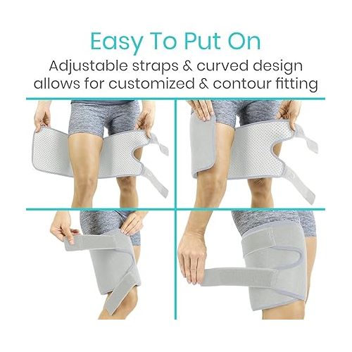  Vive Thigh Brace - Hamstring Quad Wrap - Adjustable Compression Sleeve Support for Pulled Groin Muscle, Sprains, Quadricep, Tendinitis, Workouts, Sciatica Pain and Sports Recovery - Men, Women (Grey)