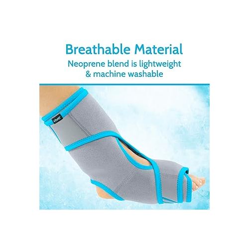  Vive Ankle Ice Pack Wrap - Foot Cold/Hot Compression Brace - Adjustable Freeze Support for Cooling/Heating Achilles Injuries, Tendonitis, Plantar Fasciitis, Sore Feet, Inflammation, Muscle Sprain