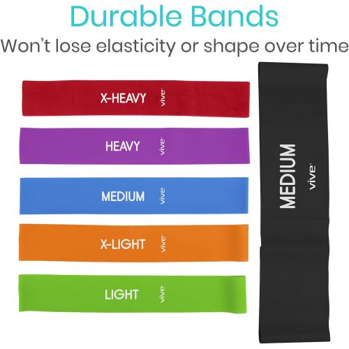  Vive Loop Bands (6 Pack) - Multi Resistance Straight Elastic Set - Stretch Kit for Men, Women, Toning Hip, Butt, Arm, Leg, Booty, Physical Therapy Yoga, Pilates Strength Training -