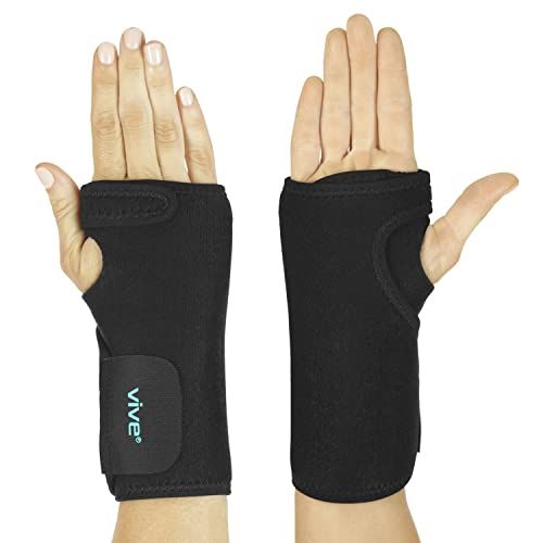  Vive Wrist Brace - Carpal Tunnel Hand Compression Support Wrap for Men, Women, Tendinitis, Bowling, Sports Injuries Pain Relief - Removable Splint - Universal Ergonomic Fit (Black,