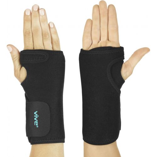  Vive Wrist Brace - Carpal Tunnel Hand Compression Support Wrap for Men, Women, Tendinitis, Bowling, Sports Injuries Pain Relief - Removable Splint - Universal Ergonomic Fit (Black,