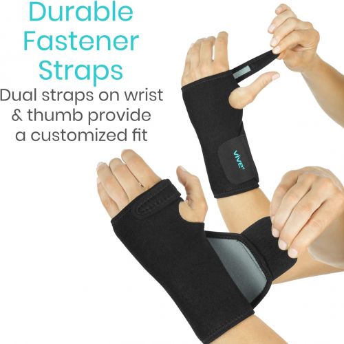  Vive Wrist Brace - Carpal Tunnel Hand Compression Support Wrap for Men, Women, Tendinitis, Bowling, Sports Injuries Pain Relief - Removable Splint - Universal Ergonomic Fit (Black,