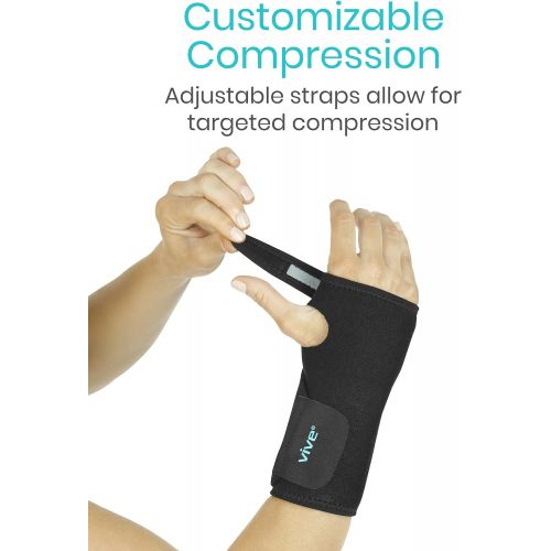  Vive Wrist Brace - Carpal Tunnel Hand Compression Support Wrap for Men, Women, Tendinitis, Bowling, Sports Injuries Pain Relief - Removable Splint - Universal Ergonomic Fit (Black,