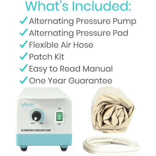  VIVE Vive Alternating Pressure Mattress - Includes Electric Pump System and Mattress Pad Cover - Quiet, Inflatable Bed Air Topper for Pressure Ulcer and Pressure Sore Treatment - Fits S