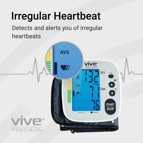  Vive Precision Blood Pressure Machine - Heart Rate Monitor - Automatic BPM Upper Arm Cuff - Sphygmomanometer for Hypertension and Accurate Pulse (Fully Loaded, Silver)