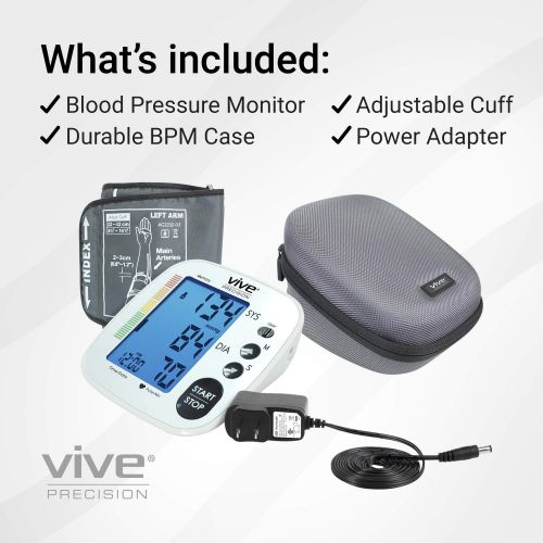  Vive Precision Blood Pressure Machine - Heart Rate Monitor - Automatic BPM Upper Arm Cuff - Sphygmomanometer for Hypertension and Accurate Pulse (Fully Loaded, Silver)