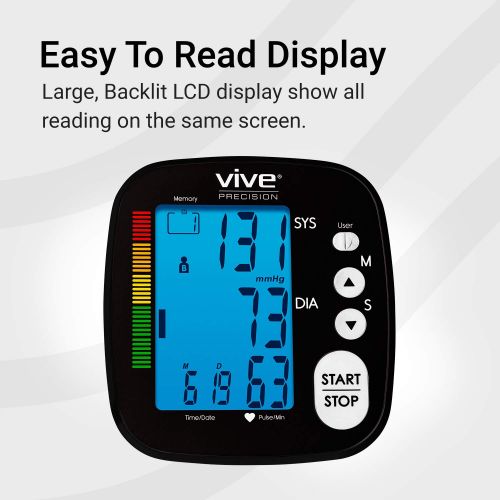  Vive Precision Blood Pressure Machine - Heart Rate Monitor - Automatic BPM Upper Arm Cuff - Sphygmomanometer for Hypertension and Accurate Pulse (Fully Loaded, Silver)