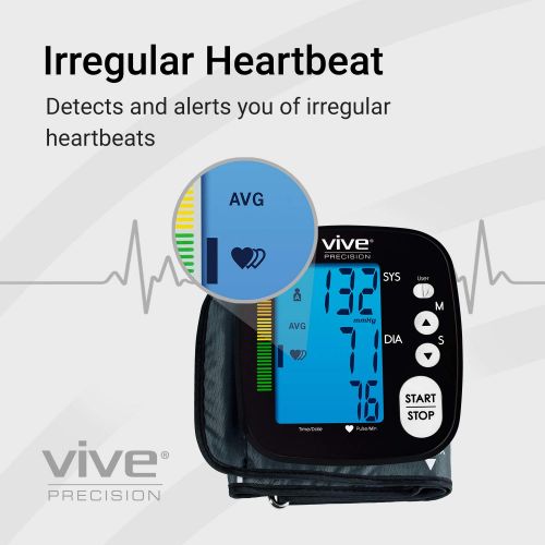  Vive Precision Blood Pressure Machine - Heart Rate Monitor - Automatic BPM Upper Arm Cuff - Sphygmomanometer for Hypertension and Accurate Pulse (Fully Loaded, Silver)