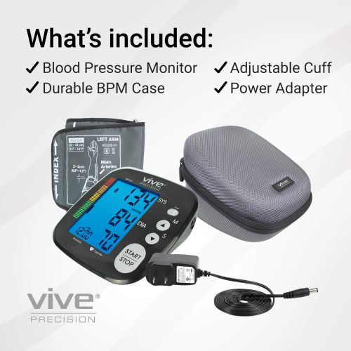  Vive Precision Blood Pressure Machine - Heart Rate Monitor - Automatic BPM Upper Arm Cuff - Sphygmomanometer for Hypertension and Accurate Pulse