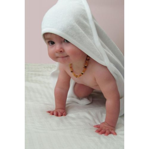  Viverano 100% Organic Cotton Baby Bath Hooded Towel & Washcloth Set, Double Layer Swaddle, Receiving Blanket, Dye-Free, Non-Toxic, Hypoallergenic, 30x30 (Pure White)