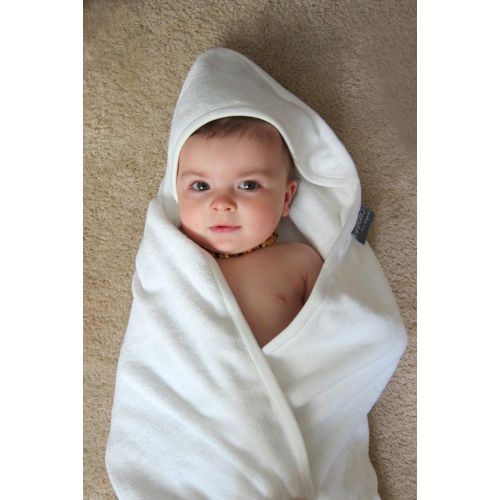  Viverano 100% Organic Cotton Baby Bath Hooded Towel & Washcloth Set, Double Layer Swaddle, Receiving Blanket, Dye-Free, Non-Toxic, Hypoallergenic, 30x30 (Pure White)