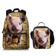 Vividpattern Cool Pig Laptop Backpack College Backpack School Bag Teenagers with Insulated Lunchbag