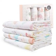 Viviland Baby Muslin Swaddle Blanket for Newborn Girls | 70% Bamboo 30% Cotton Receiving Blanket Swaddle Wrap with Gift Box | 4 Packs 47 X 47 inch Muslin Towel | Bunny, Pineapple,