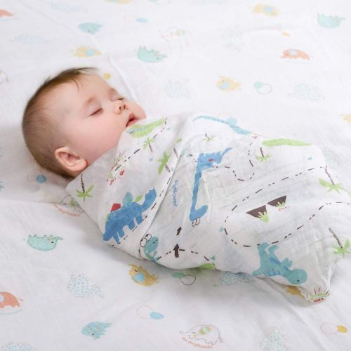  Viviland Muslin Swaddle Blanket | 70% Bamboo 30% Cotton Baby Receiving Blanket Swaddle Wrap for Newborns with Gift Box | 4 Packs 47 X 47 inch Muslin Towel | Elephant, Fox, Whale, Dinosaur