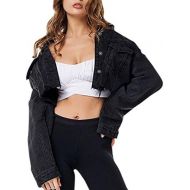 Viviplus Women Long Sleeve Denim Short Jacket Ladies Casual Turn-Down Collar Button Down Boyfriend Jacket Outwear Jeans Overcoat Coat Streetwear Oversized Windbreaker