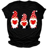 Viviplus Womens Short Sleeve Tops Valentines Day Gnome Print T-Shirt Blouses Plus Size O-Neck Shirts Pullover Tunic Tees