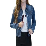 Viviplus Short Denim Jackets for Women, Casual Cowboy Turn-Down Collar Coat Pockets Full Sleeve Ripped Distressed Button Down Jeans Jacket Slim Outwear