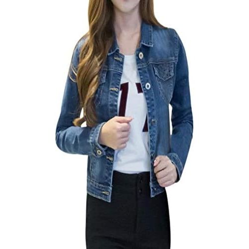  Viviplus Short Denim Jackets for Women, Casual Cowboy Turn-Down Collar Coat Pockets Full Sleeve Ripped Distressed Button Down Jeans Jacket Slim Outwear