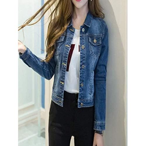  Viviplus Short Denim Jackets for Women, Casual Cowboy Turn-Down Collar Coat Pockets Full Sleeve Ripped Distressed Button Down Jeans Jacket Slim Outwear