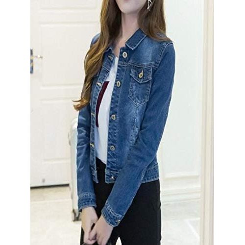  Viviplus Short Denim Jackets for Women, Casual Cowboy Turn-Down Collar Coat Pockets Full Sleeve Ripped Distressed Button Down Jeans Jacket Slim Outwear