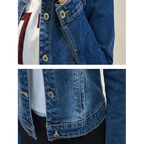  Viviplus Short Denim Jackets for Women, Casual Cowboy Turn-Down Collar Coat Pockets Full Sleeve Ripped Distressed Button Down Jeans Jacket Slim Outwear