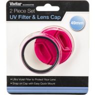 Vivitar 49mm UV Filter and Snap-On Lens Cap (Pink)