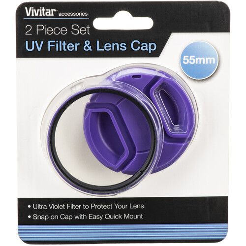  Vivitar 55mm UV Filter and Snap-On Lens Cap (Purple)