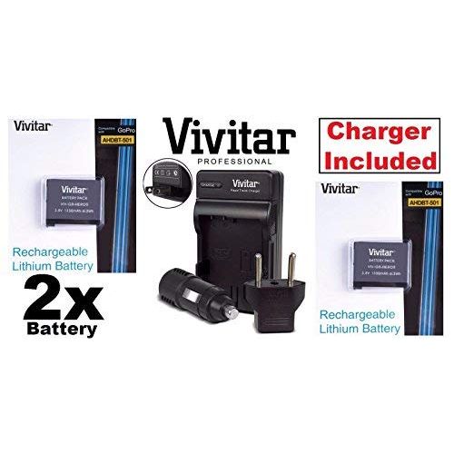  - Vivitar 2-Pcs AHDBT-501 Li-Ion Battery With Rapid Charger for GoPro HD HERO5 Hero-5