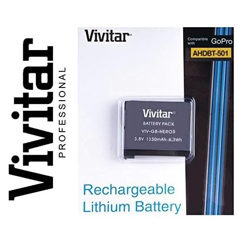  Lithium Ion AHDBT-501 Vivitar Battery & Rapid Charger for GoPro HD HERO5 Hero-5