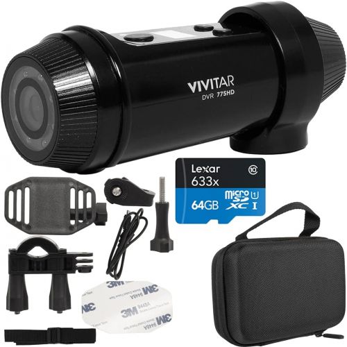  Vivitar DVR775HD-BLK-INT-4 FHD Action Camera 1080p Full HD with Bicycle & Helmet Mounting Kit Bundle with Lexar 64gb microSDHC Memory Card and Vivitar Premium Custom Case for Actio